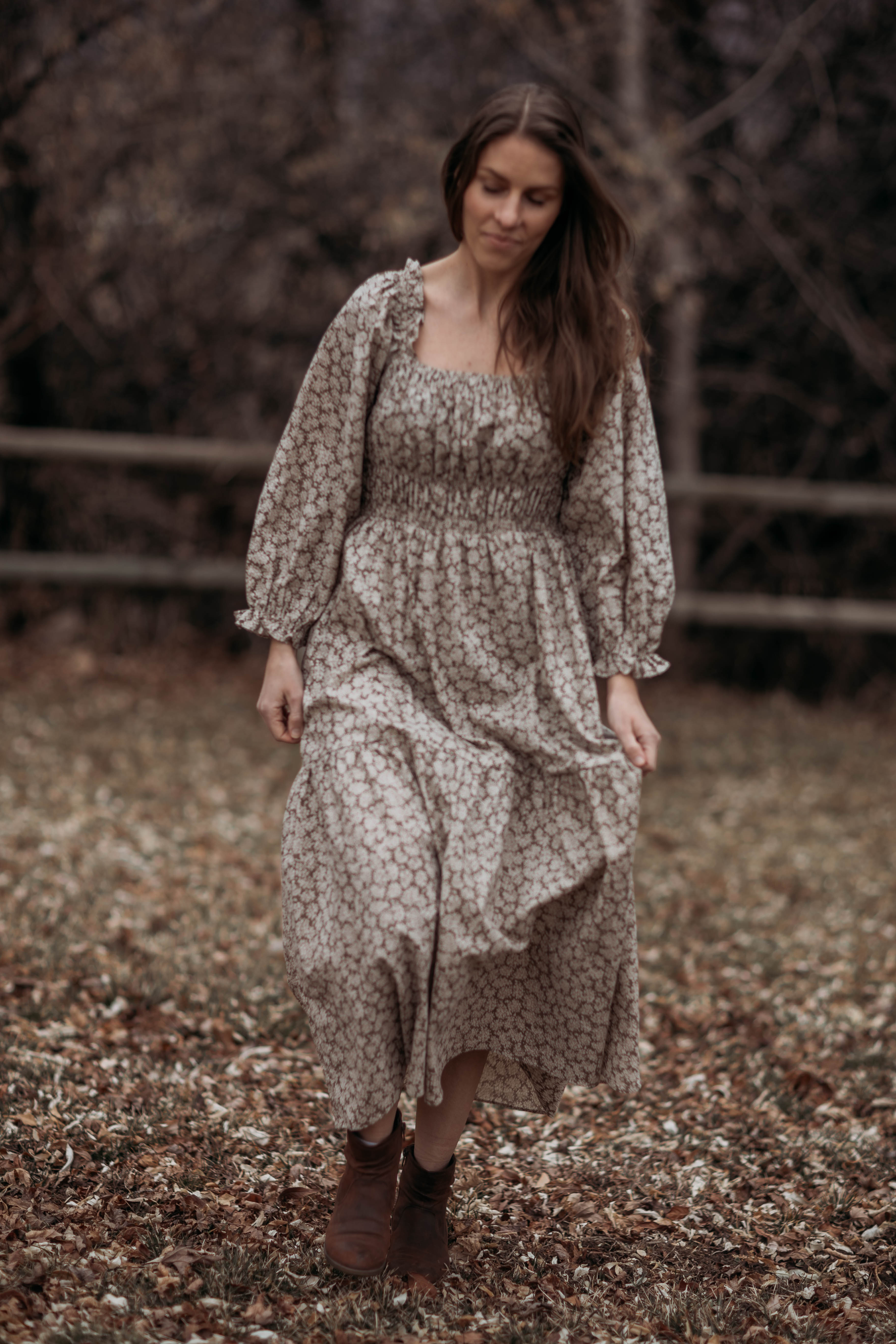 Makelle Dress--brown floral